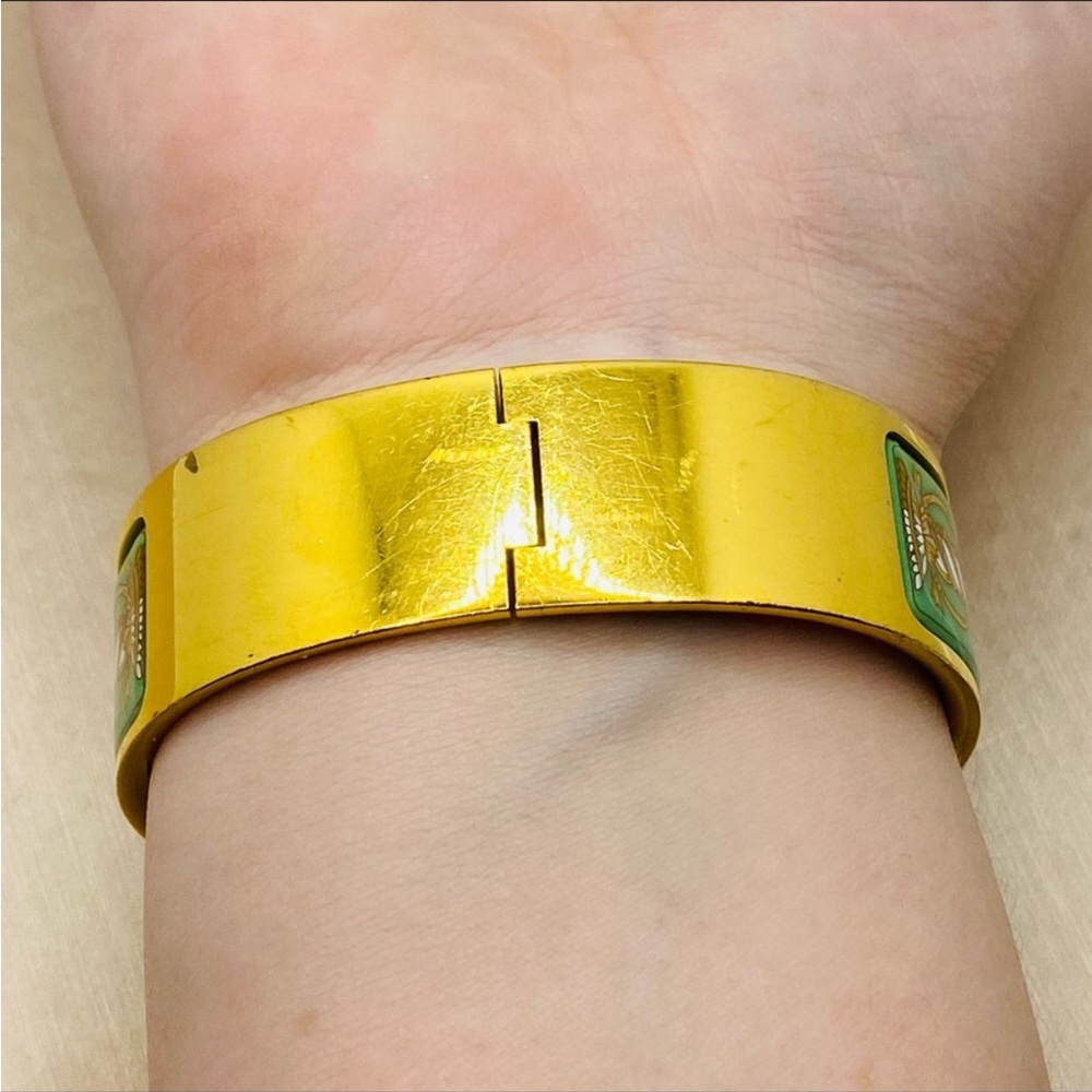 Vintage Hermès Green Enamel Cloisonné GM Clic Clack Cuff Bangle Bracelet. - Picture 5 of 8